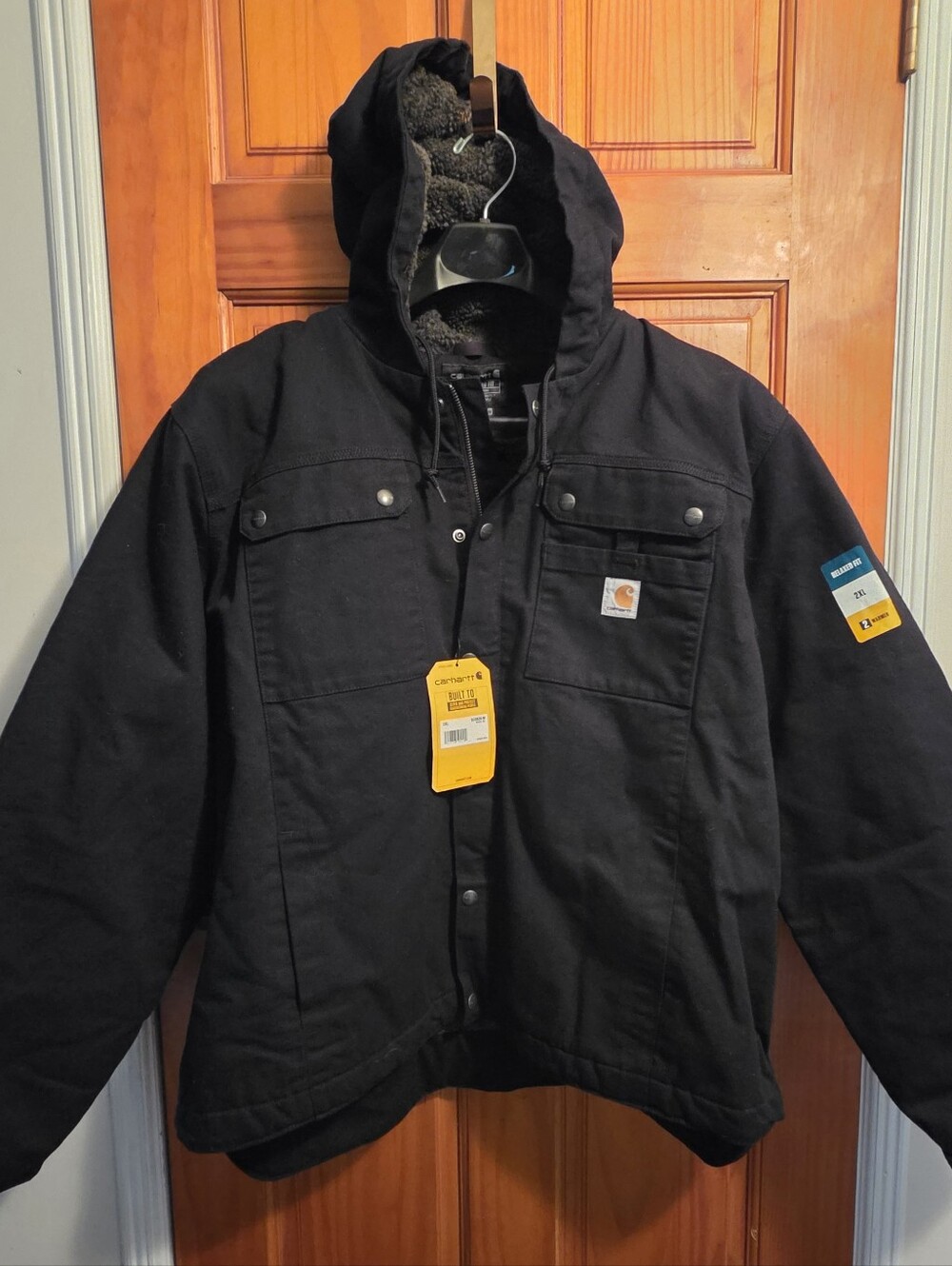 Black Carhartt Men's Washed Duck Bartlett Sherpa-Lined Utility Jacket 2XL XXL
